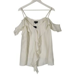 City Chic Aliyah Top Butter Cream Cold Shoulder Ruffle Spaghetti Strap L